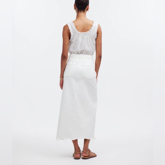 New With Tags Madewell The Rilee Denim Midi Skirt in Tile White - Picture 2 of 5